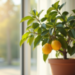 Citronnier en pot dans un salon lumineux avec lumière naturelle