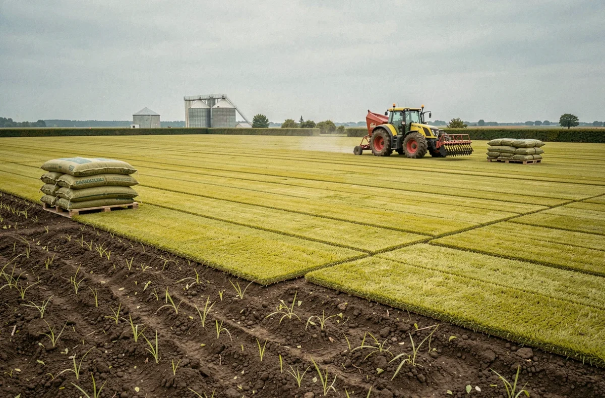 Champ de gazon en rouleaux et semences agricoles de l'Espace Gazon Dangeau en Eure-et-Loir