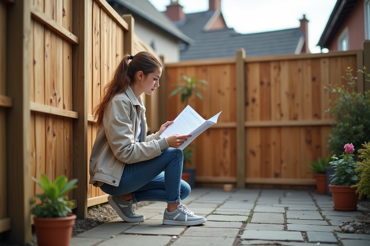 Jeune femme lisant un manuel pour assembler une cloture