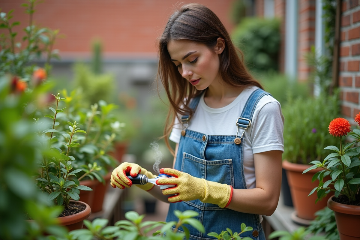 Jeune femme posant solution vinaigre autour d