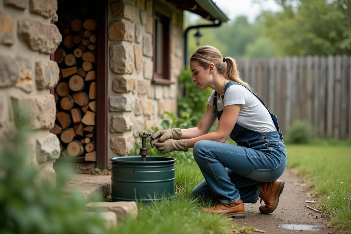 Jeune femme vérifiant un baril d