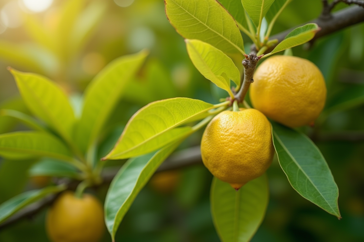 Feuilles de citronnier jaunies en gros plan