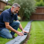 Homme en jeans assemble un kit de jardinage dans son jardin