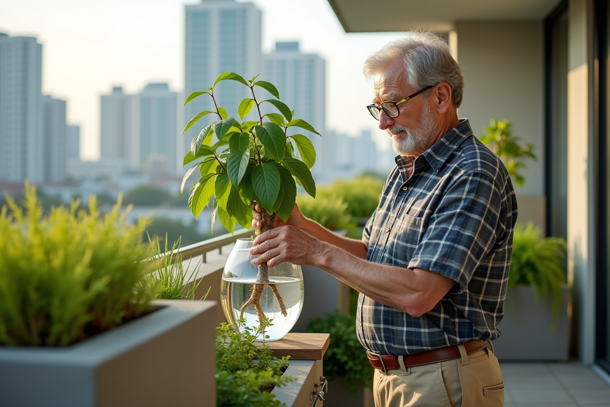 Homme âgé prend soin d