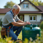 Bricour en action installant un systeme de collecte d'eau de pluie dans un jardin