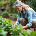 Femme au jardin cultivant des haricots verts en extérieur