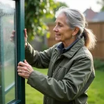 Femme d'âge moyen inspectant une serre en jardinage