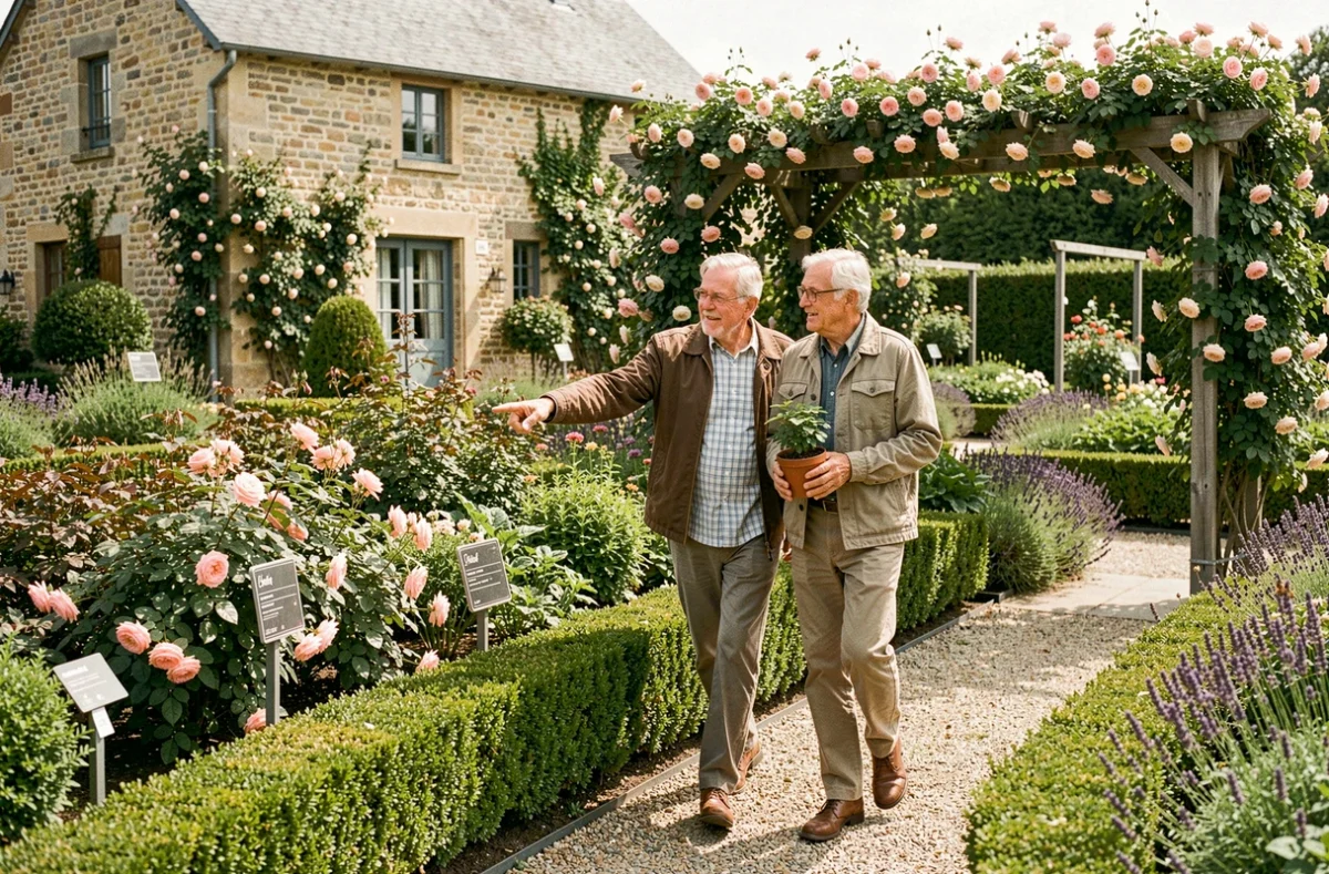 Couple se promenant dans le jardin-pépinière Les Jardins de Lutz-Crespin à Lutz-en-Dunois