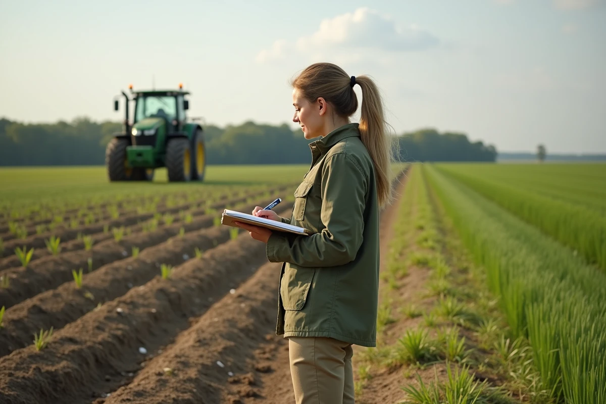 Jeune agronome observant un champ en culture sans labour