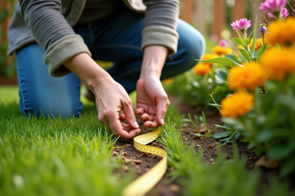 Personne mesurant un jardin avec un ruban en plein jour