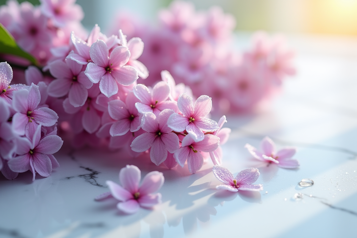 Fleurs de lilas et leucoum avec gouttes d
