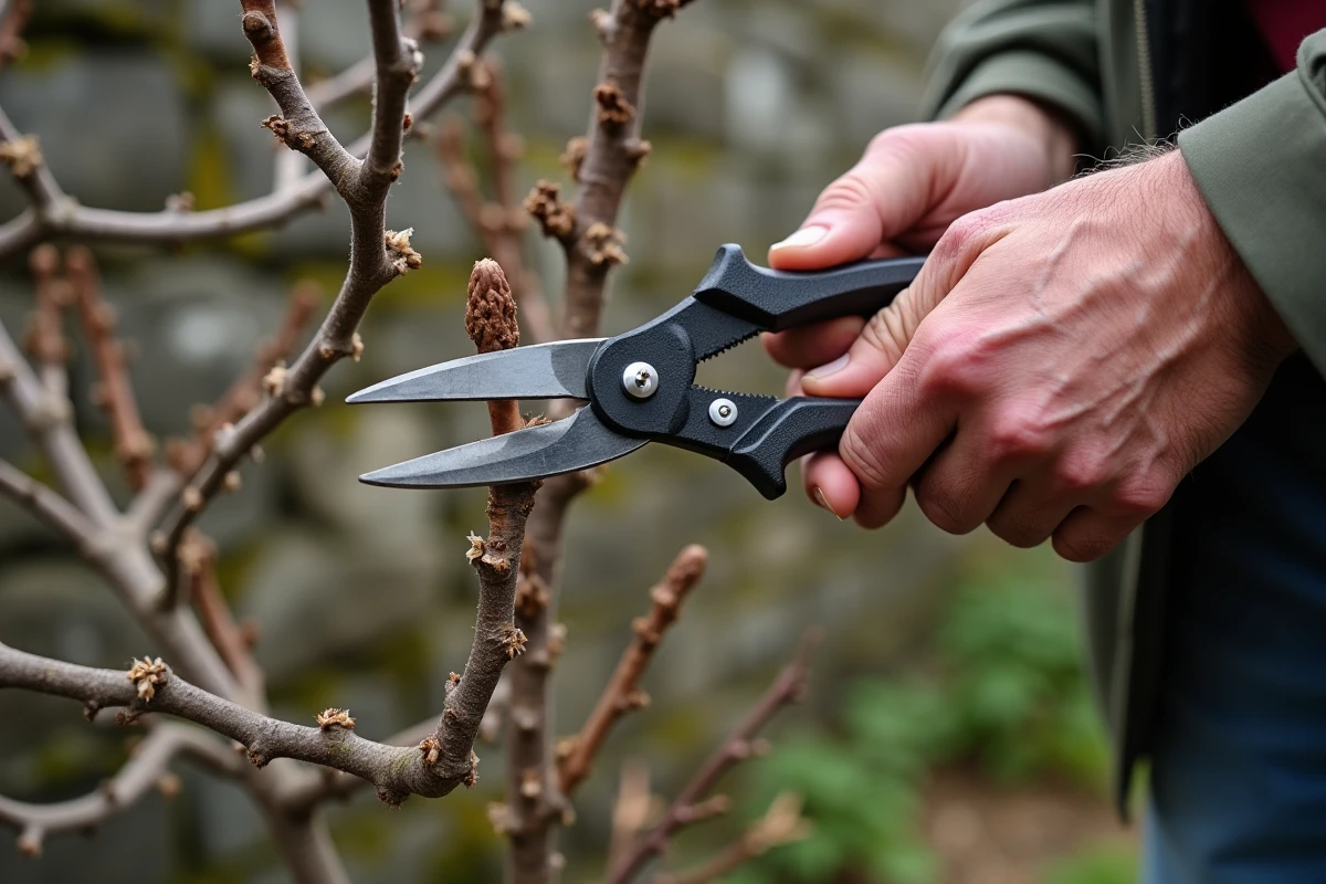 Taille des rameaux gelés d'un bougainvillier au printemps après les dégâts du froid hivernal